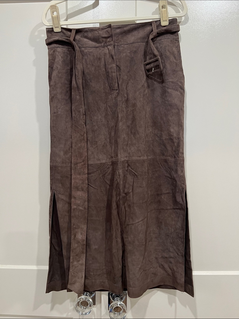 Lafayette 148 New York Brown Suede Maxi Skirt with Belt NWT